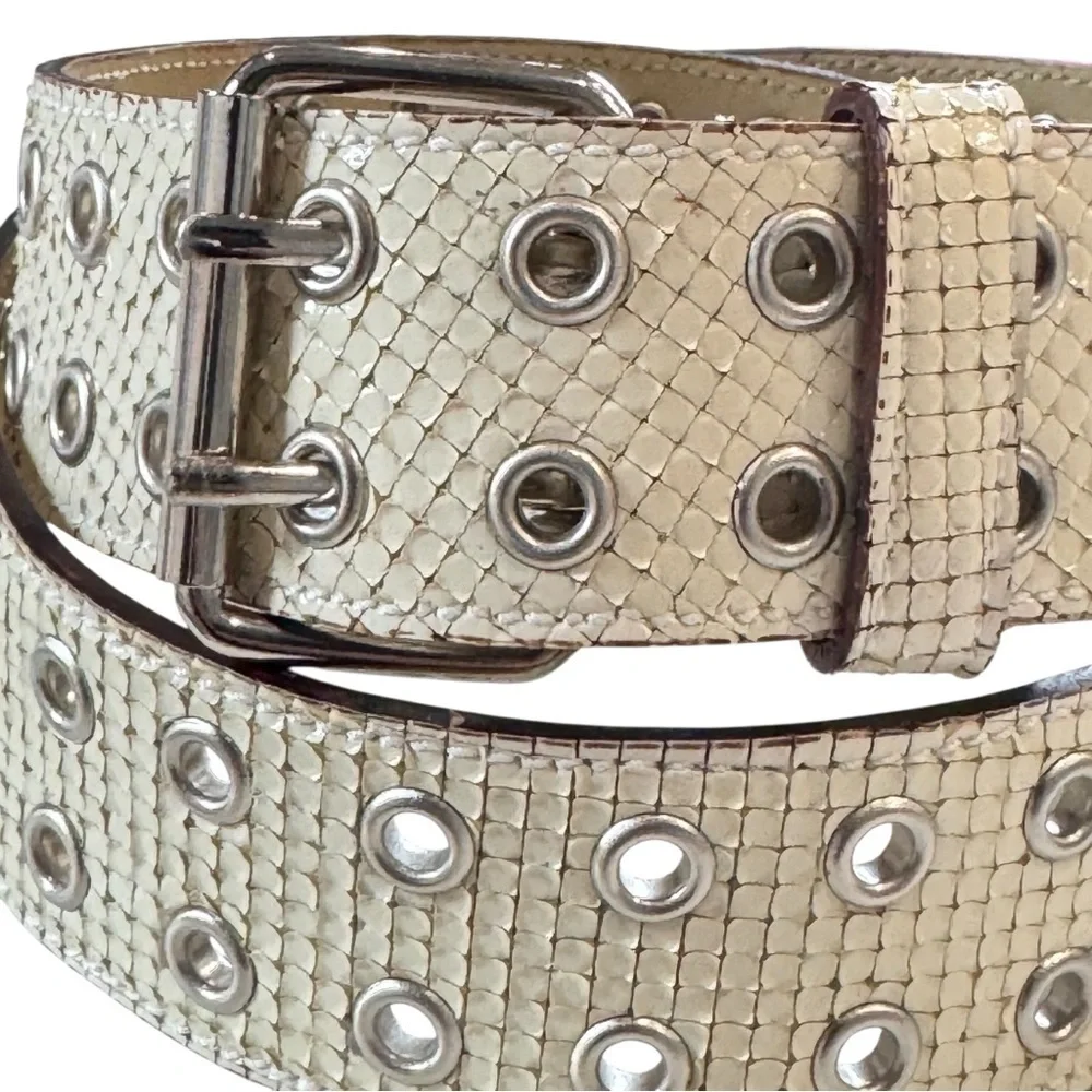 Vintage Vita Nuova Italian Leather Studded Belt Made in Italy Snakeskin Texture